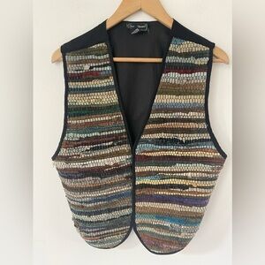 Escceptional Unisex Size M Boho Leather Strips Woven Multi-Color Vest